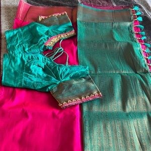 Ethnic Indian Wear Pink and Green Wedding Dress with Blouse